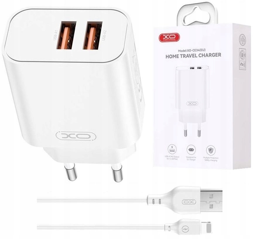 Ładowarka 2x USB z Kablem Lightning 5V do Ładowania Dwóch Telefonów