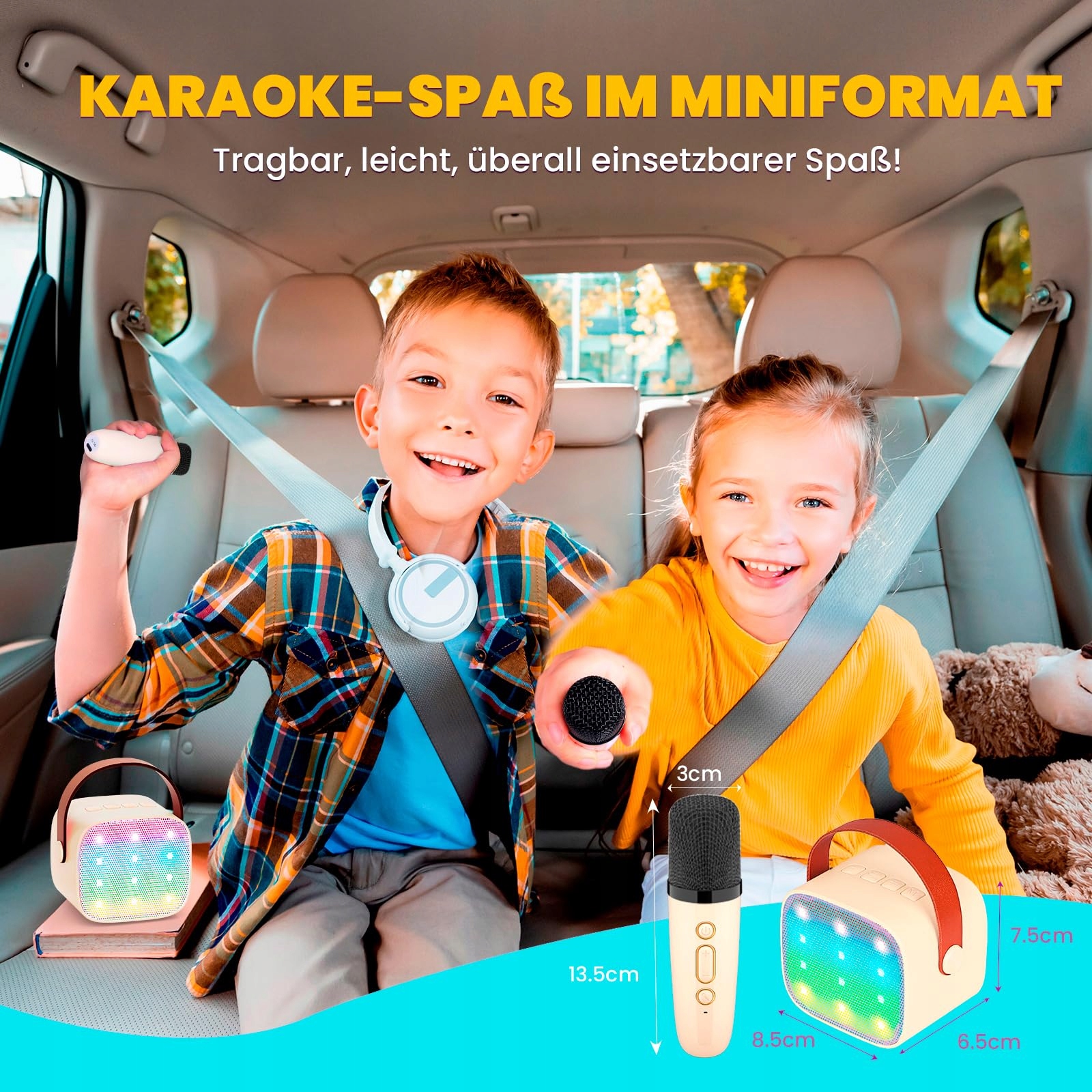 WOWSTAR Przenośna Maszyna Karaoke Bluetooth 2 Mikrofony LED — miniatura 6
