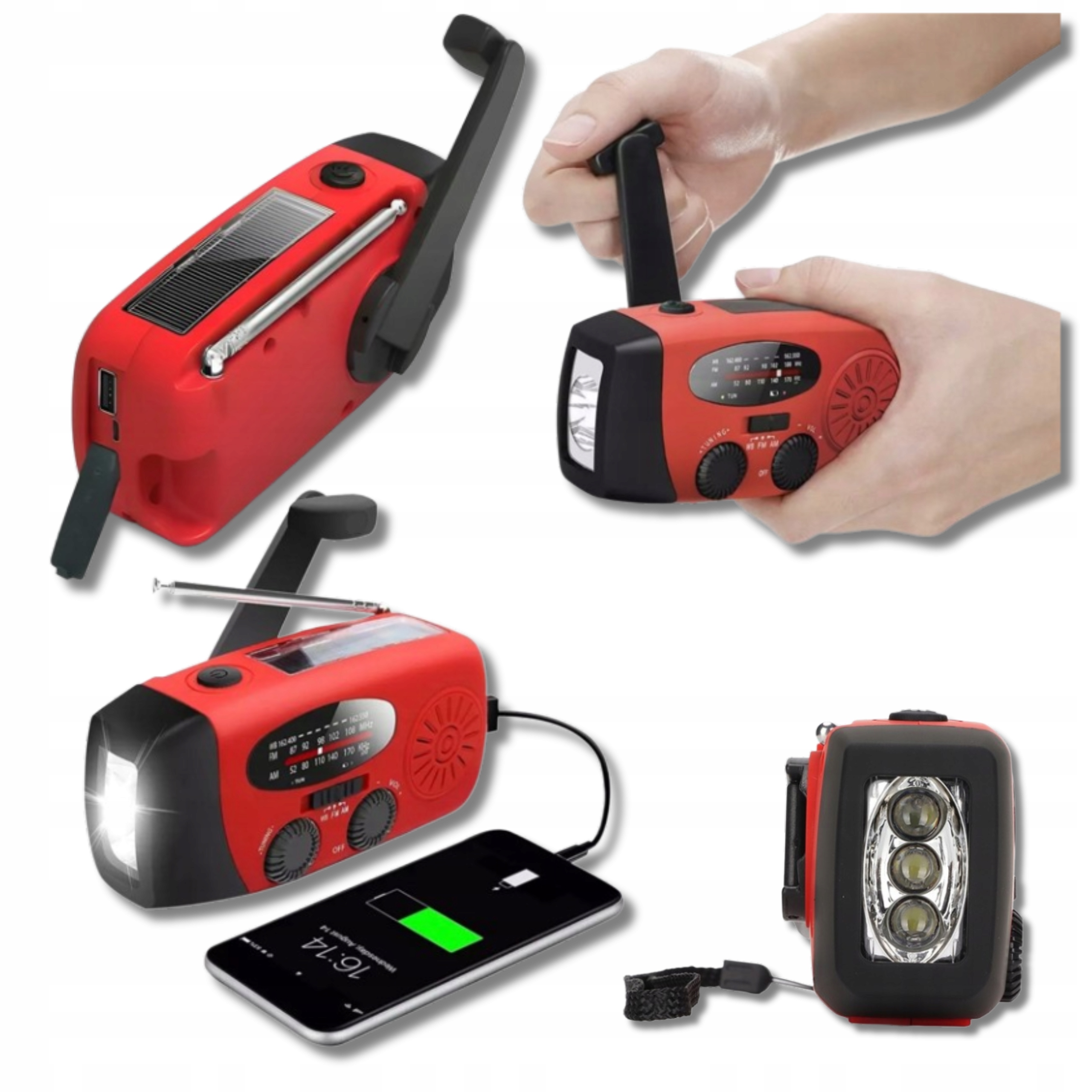 Przenosne Radio Solarne Korbka Dynamo Awaryjne Powerbank Latarka Preper 3W1