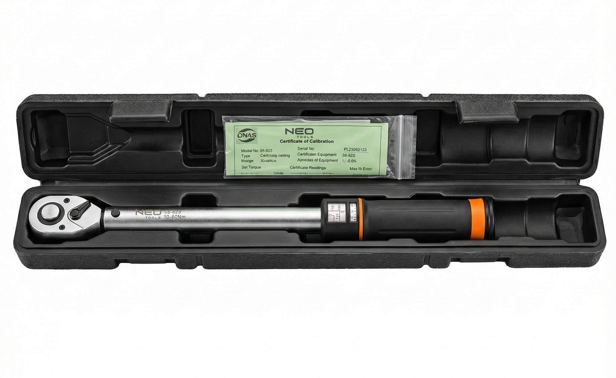 Momentový kľúč 3/8 10-60Nm s certifikátom kalibrácie v krabici Neo
