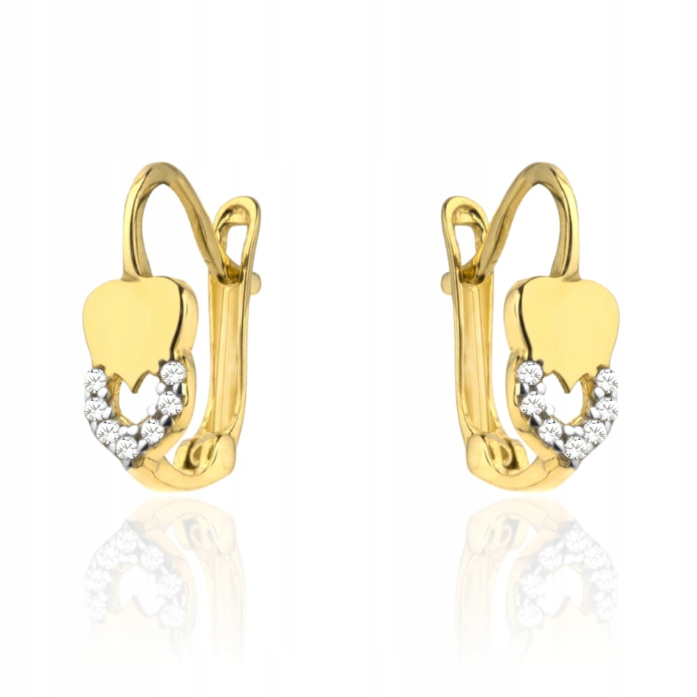 Náušnice Srdce s zirkony Žluté zlato 585 1.09 g