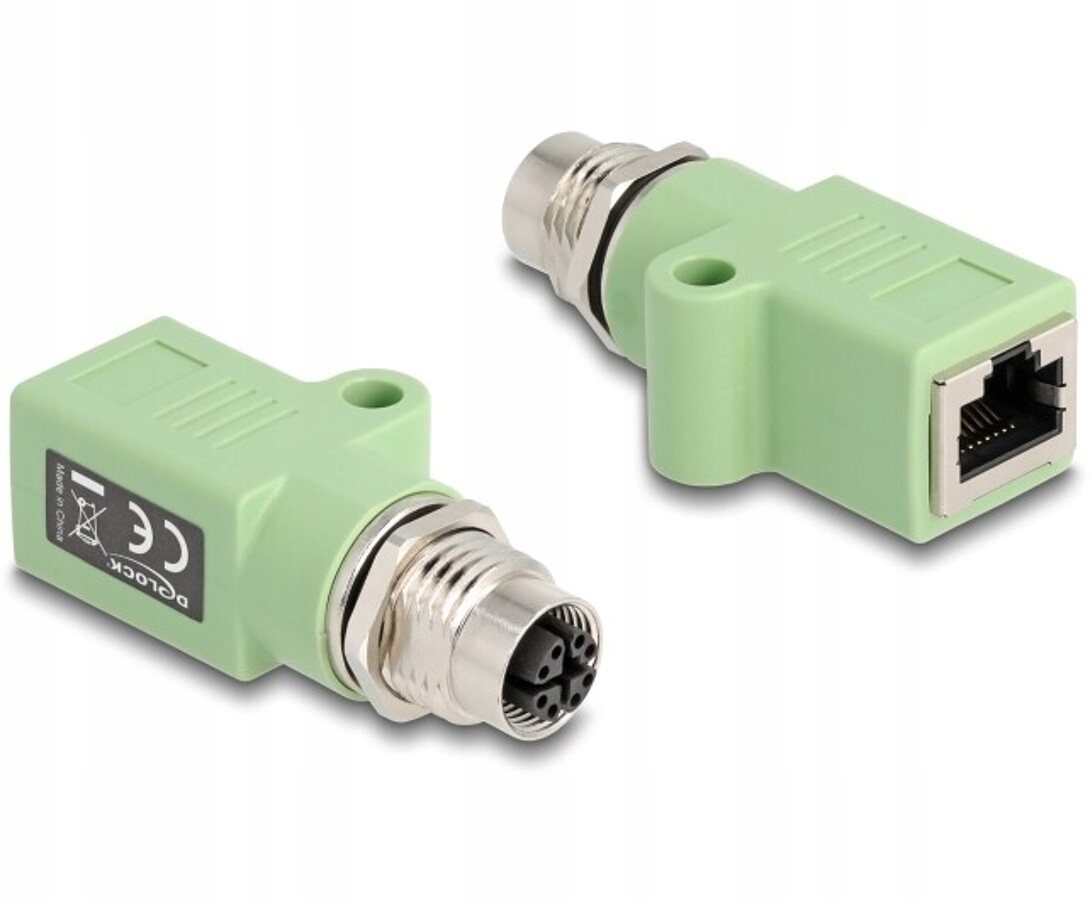 Adapter sieciowy M12 8pin X-coded żeński do RJ-45 żeński otwór Delock 60682
