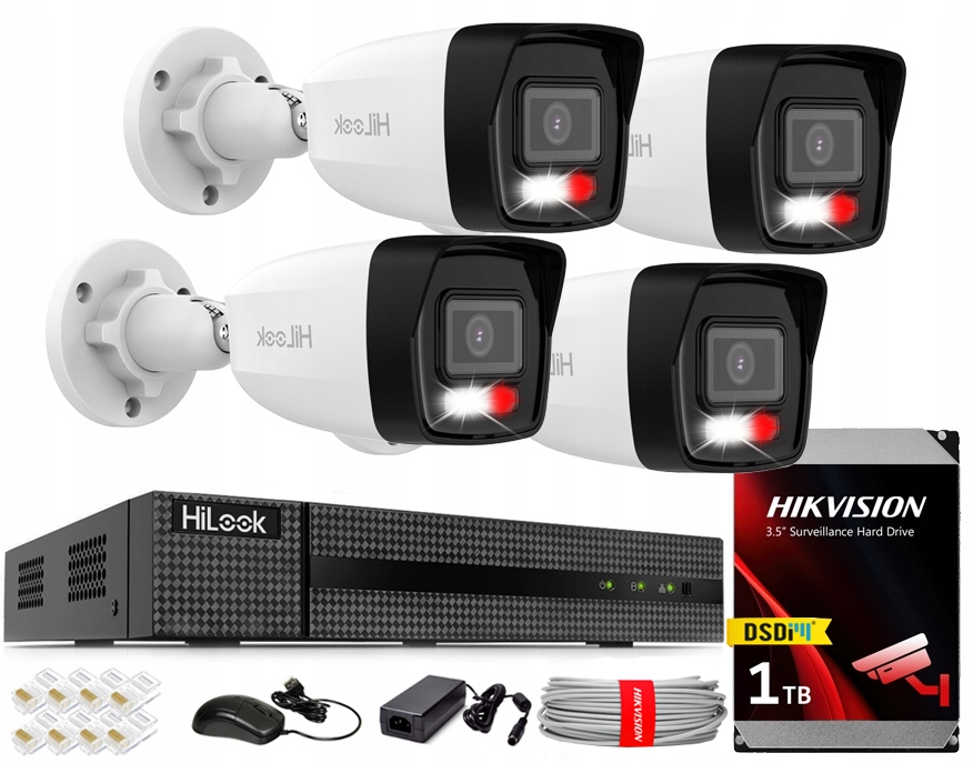 Zestaw Kamer Do Monitoringu 6MPX Ip Poe 4 Kamery Zewnętrzne 1TB Hikvision