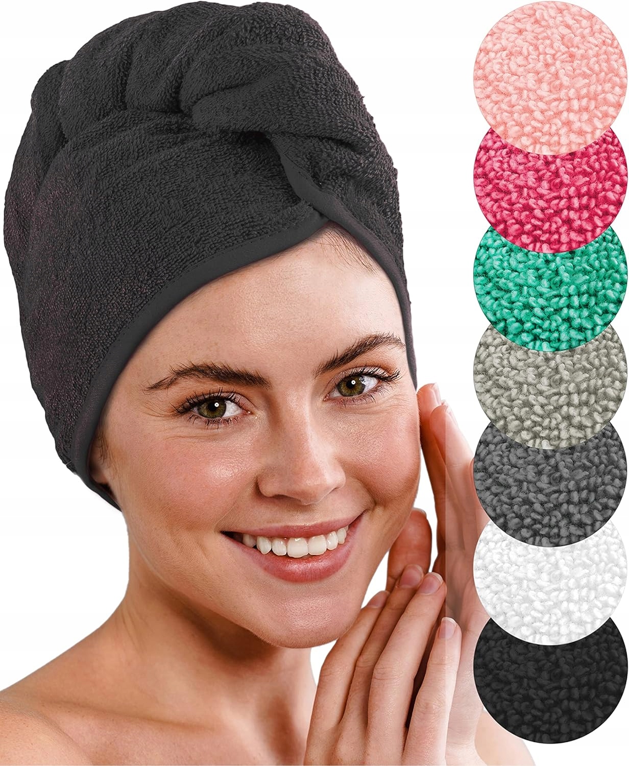 Turban Na Vlasy 2-PACK 100% Bavlna Froté 8 Gumiček S černý vel. 2 kusy