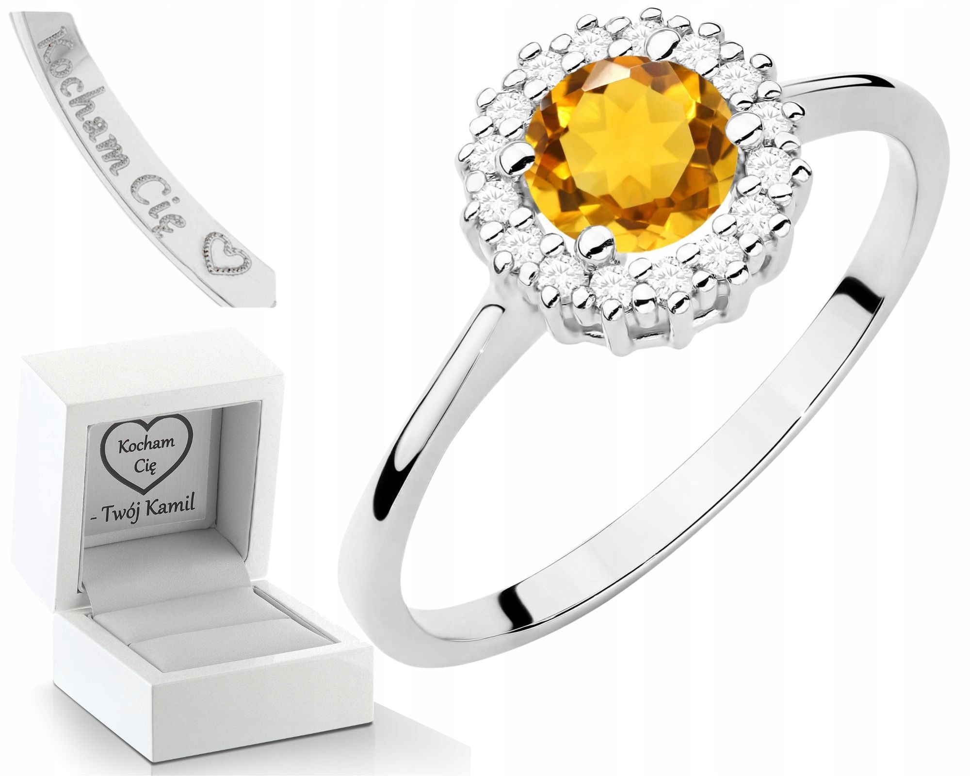 Gravírování Z Prstýnek Zlata S Citrínem A Diamanty, Gravírování Bonus , Dárek 585