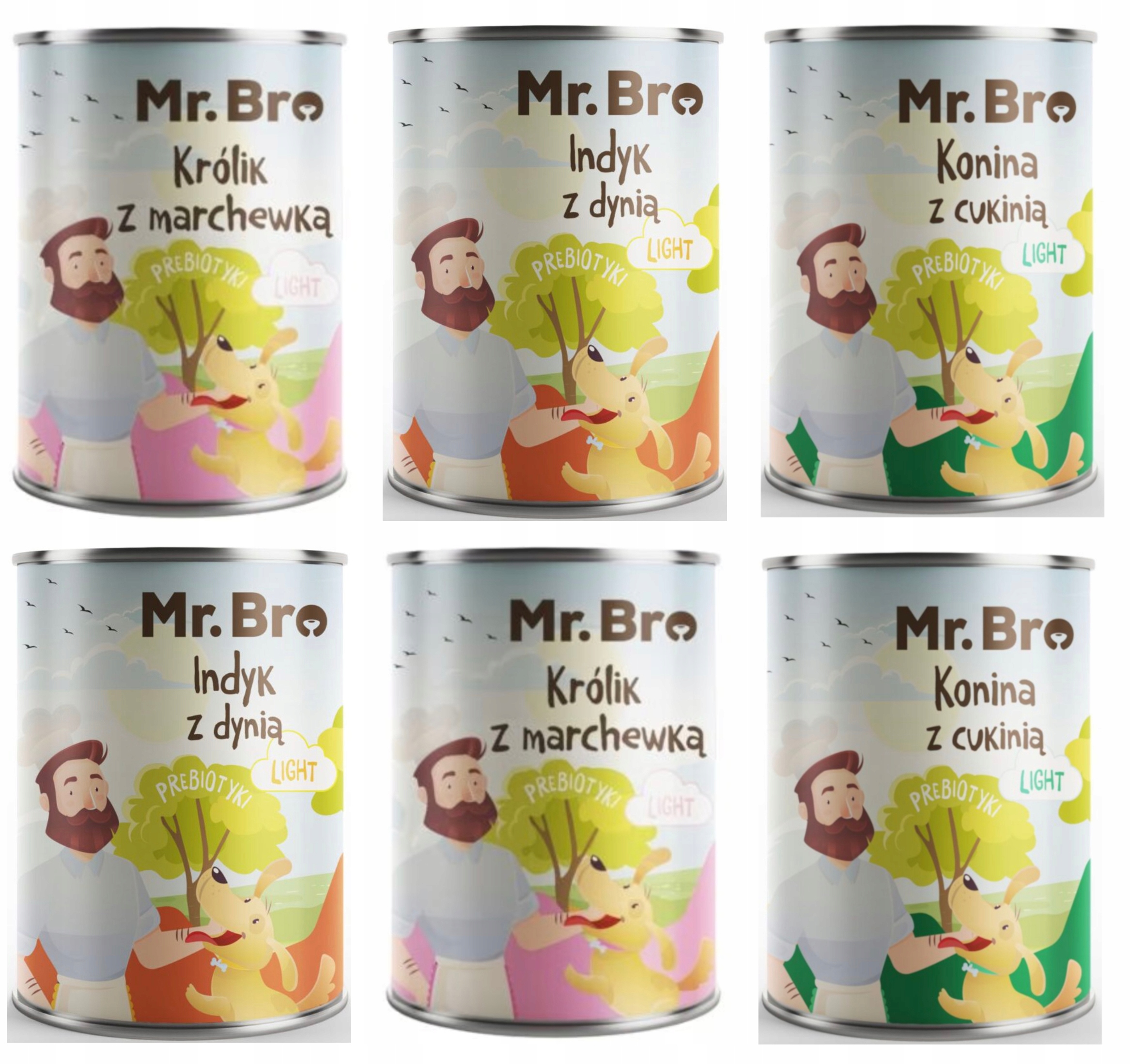Mokra karma dla psa Mr. Bro Light MIX Smaków bezzbożowa puszka 6 x 400g