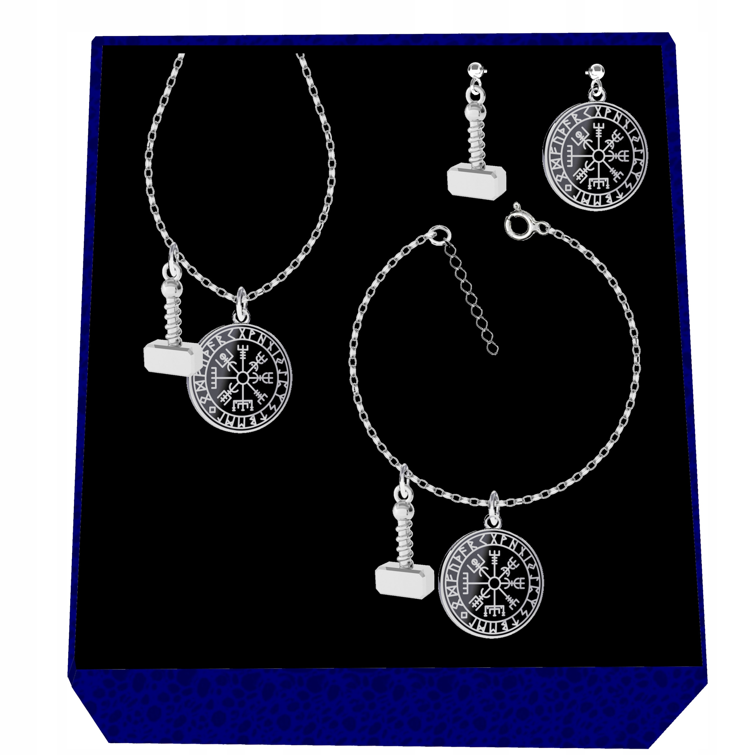 Kompas Vegvisir Kladivo Mjolnir Wiking Stříbrný komplet rolo oval stříbro 925