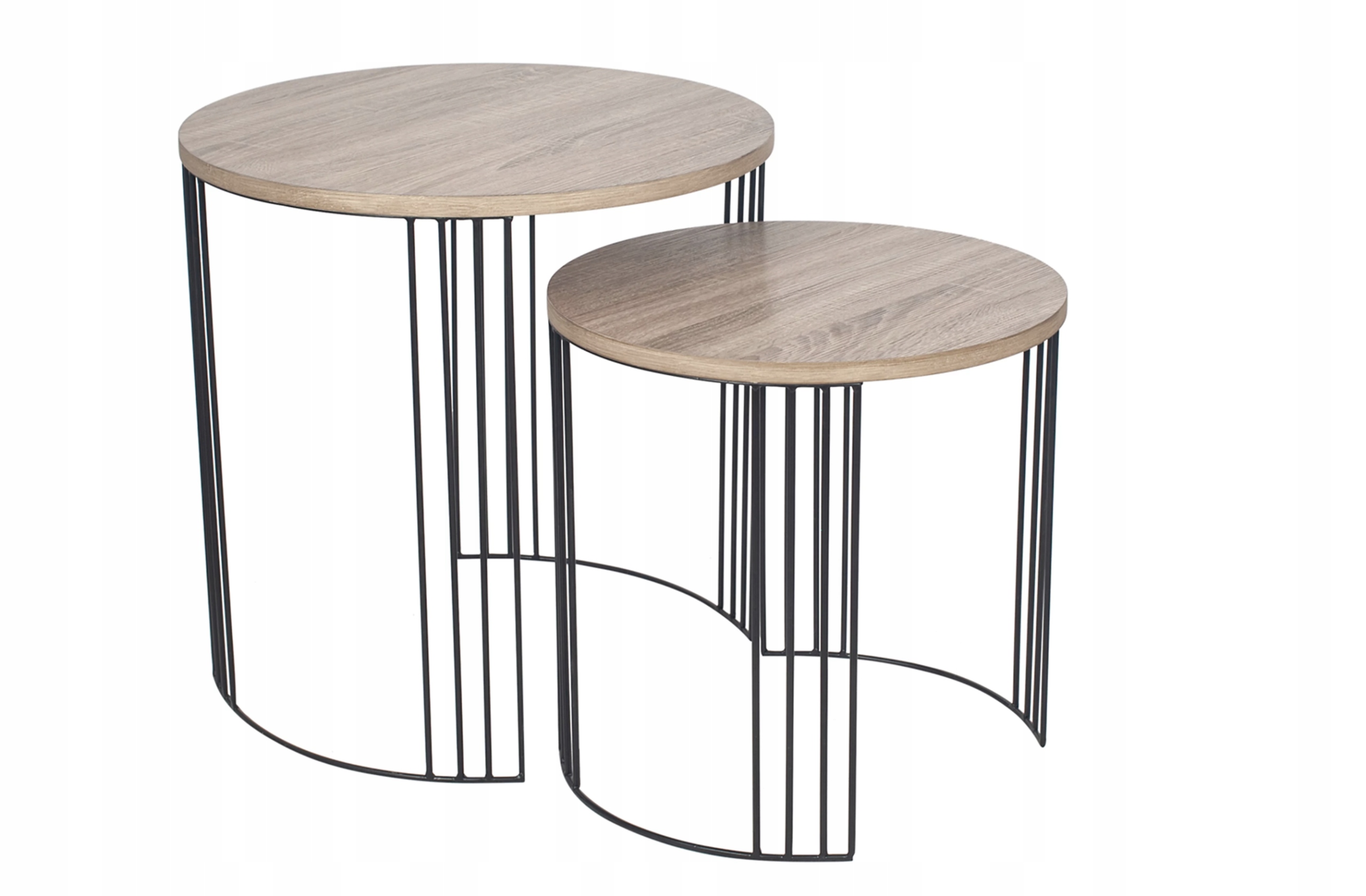 Sada 2 okrúhlych konferenčných stolíkov s efektom svetlého dubu