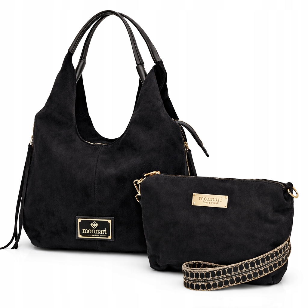 Monnari Dámská nákupní taška 2v1 Kabelka Přes Rameno Černá Eko kůže Semiš