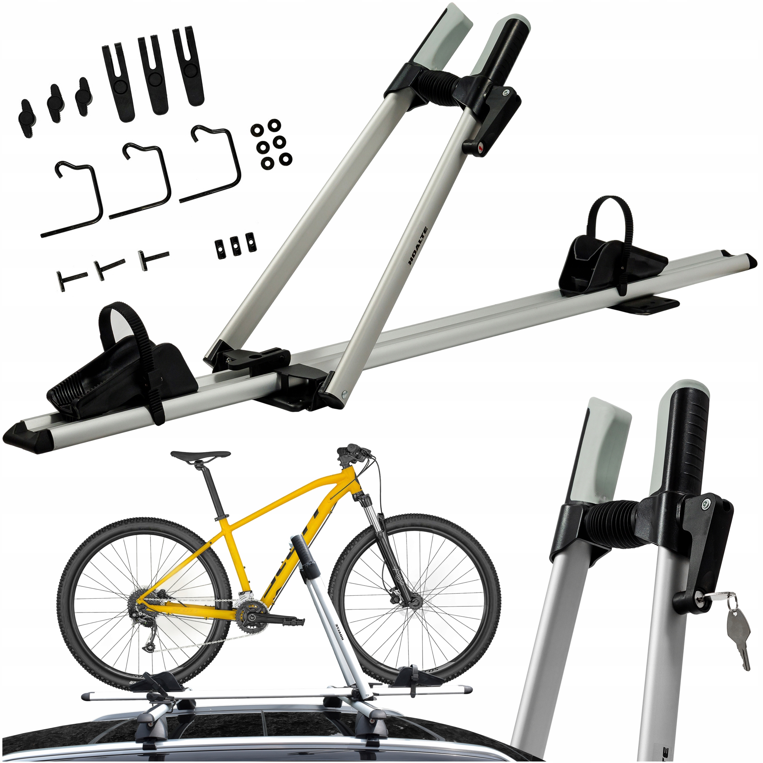 ДЕРЖАТЕЛЬ ДЛЯ ВЕЛОСИПЕДНОЙ СТОЙКИ, ДЕРЖАТЕЛЬ ДЛЯ ВЕЛОСИПЕДНОЙ КРЫШИ HOALTE, ЗАПИРАЕМЫЙ АЛЮМИНИЙ