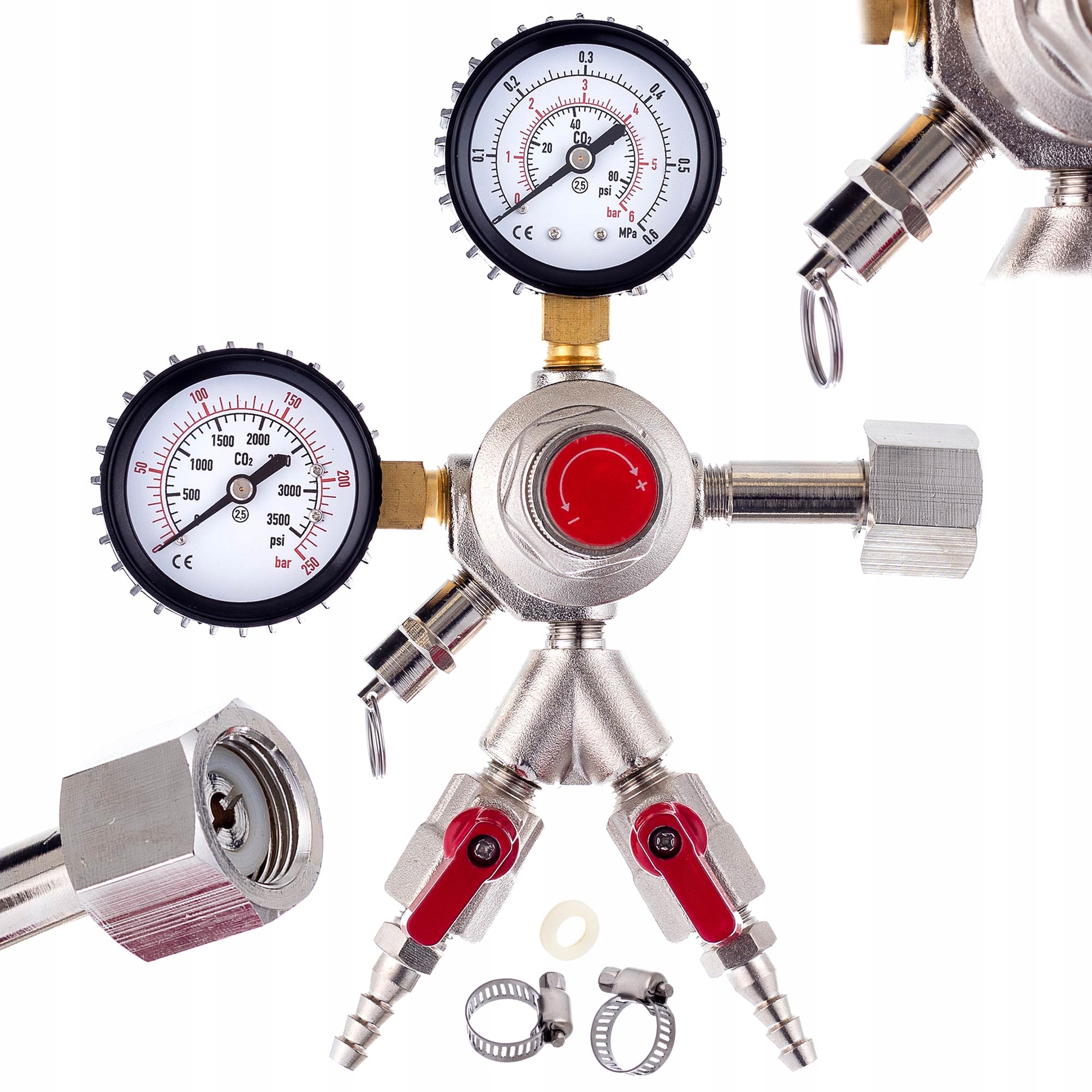 Reduktor Na Pivo Kega Víno Dvojitý 2 Výstupy 2 Manometre Nátrubky