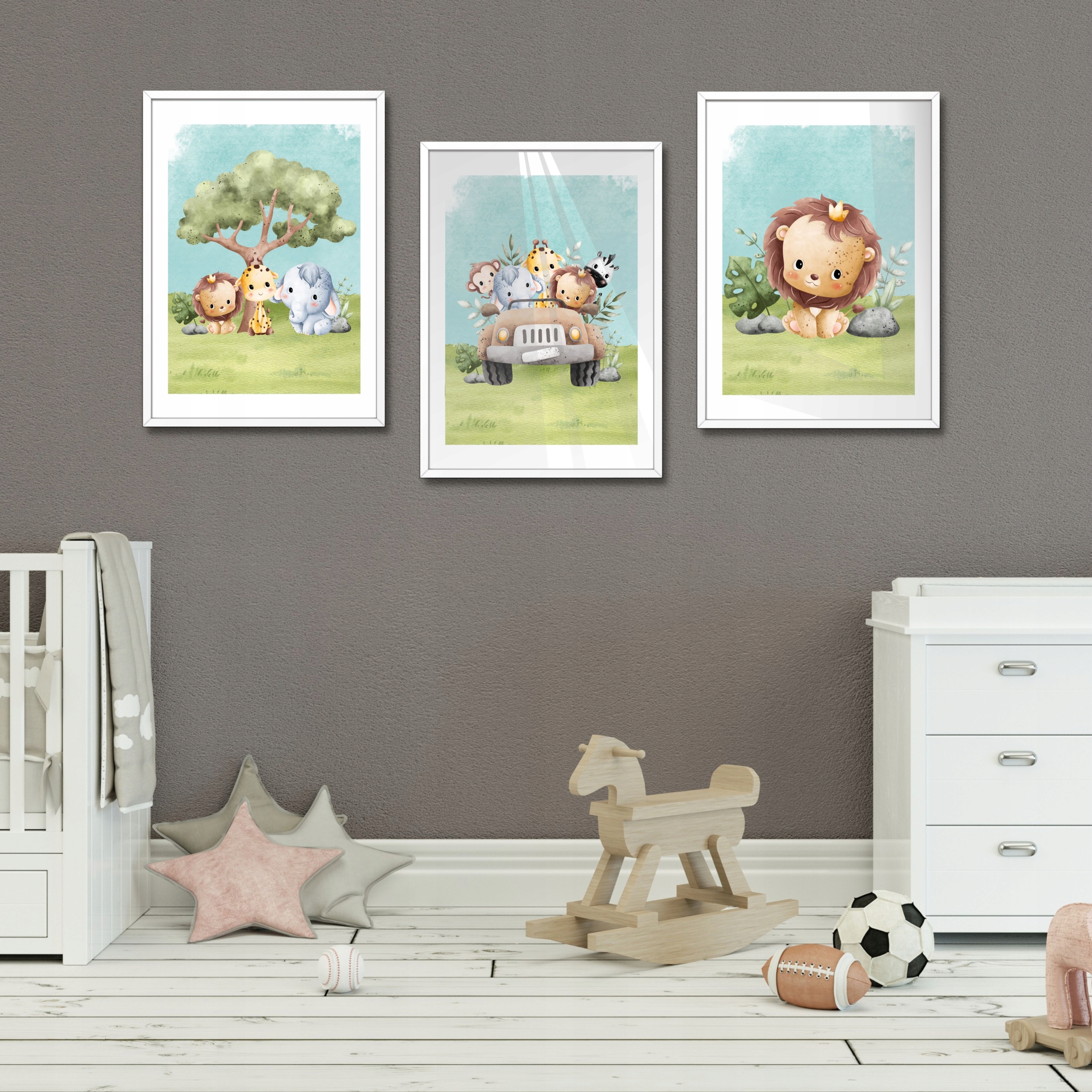 3 PLAKATY DZIECIĘCE 30x40 ZWIERZĄTKA SAFARI WZORY Marka bez marki