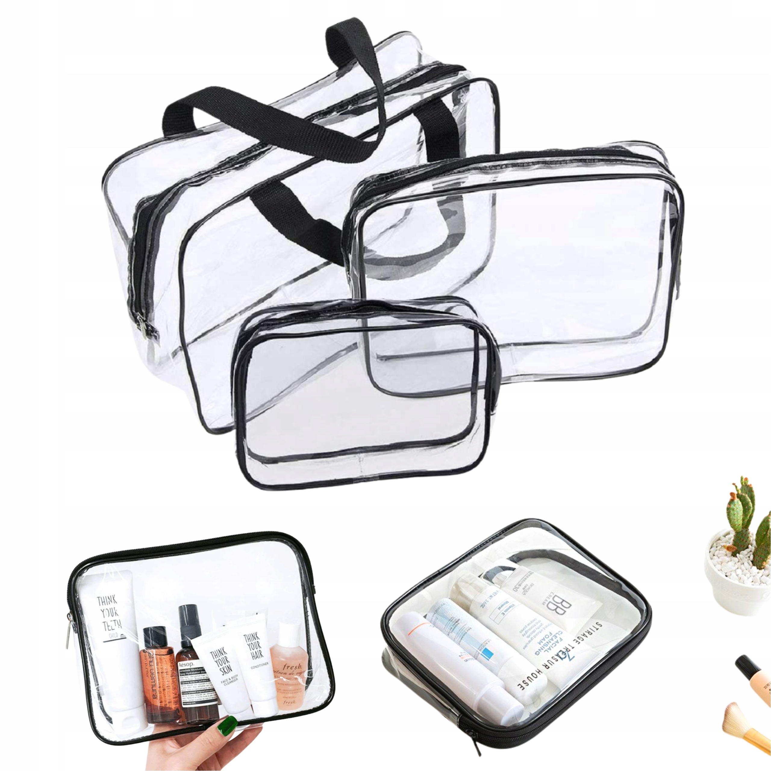 Kosmetyczka Przezroczysta Zestaw 3w1 Do Samolotu