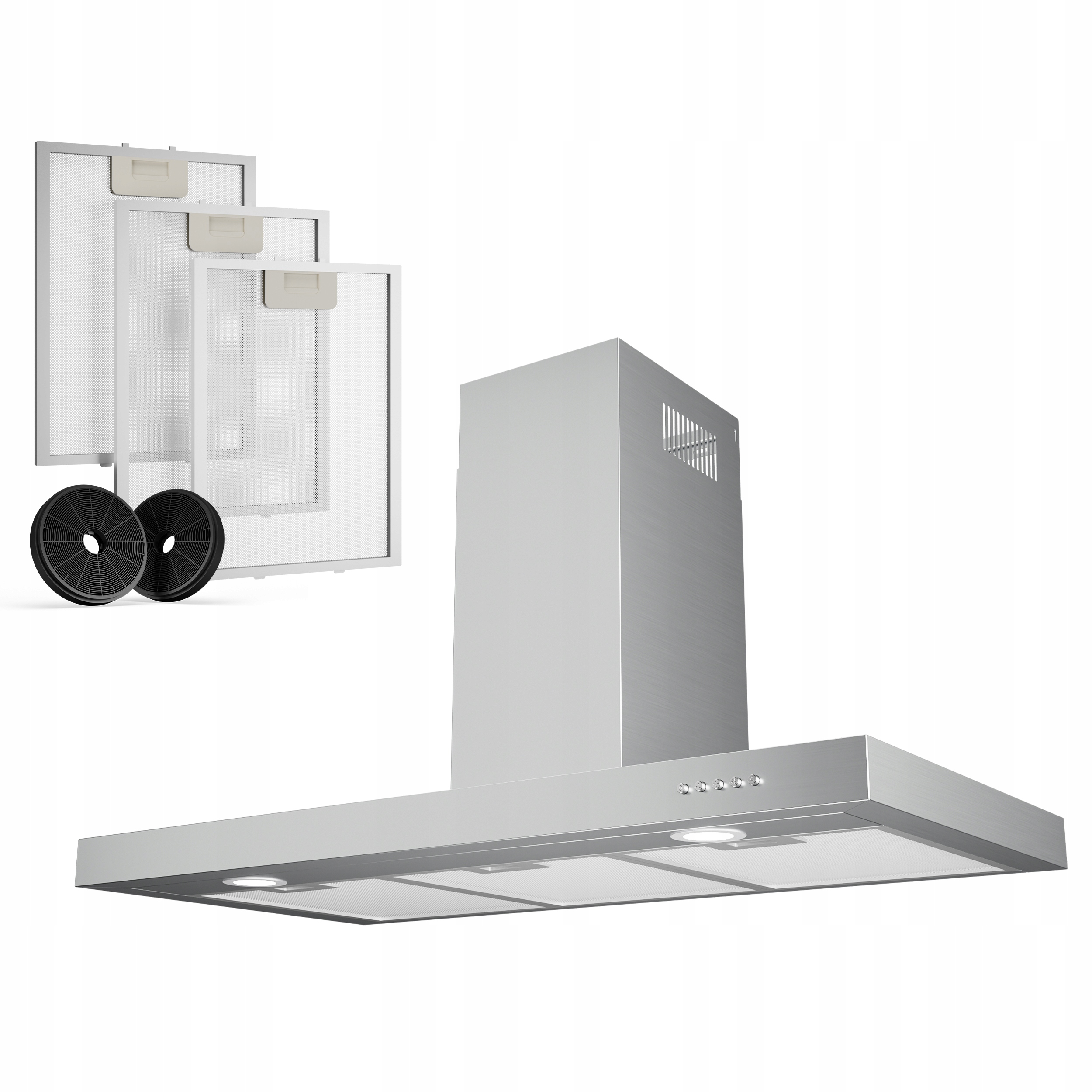 Okap Kominowy 90cm Kuchenny Pochłaniacz Led Przyścienny Srebrny 316 m³/h