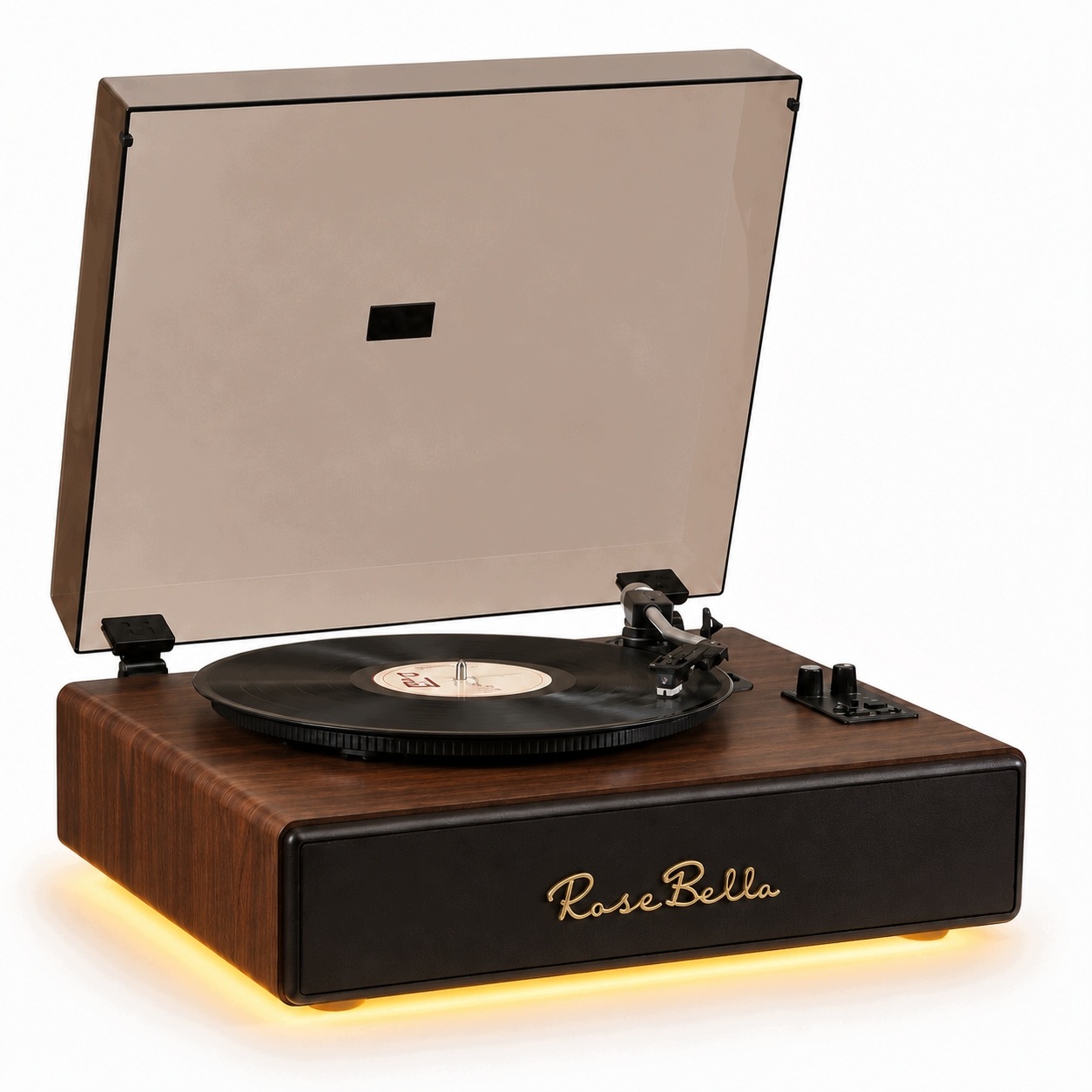Bluetooth vinylový gramofon Rose Bella s podsvícením, Usb, Fm, hnědý