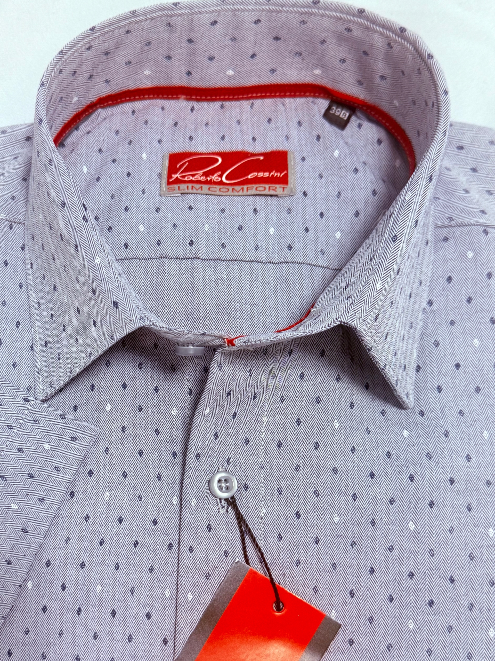 Roberto Cossini pánská košile Slim Comfort šedá s puntíky, kr. ruka 41 176/182