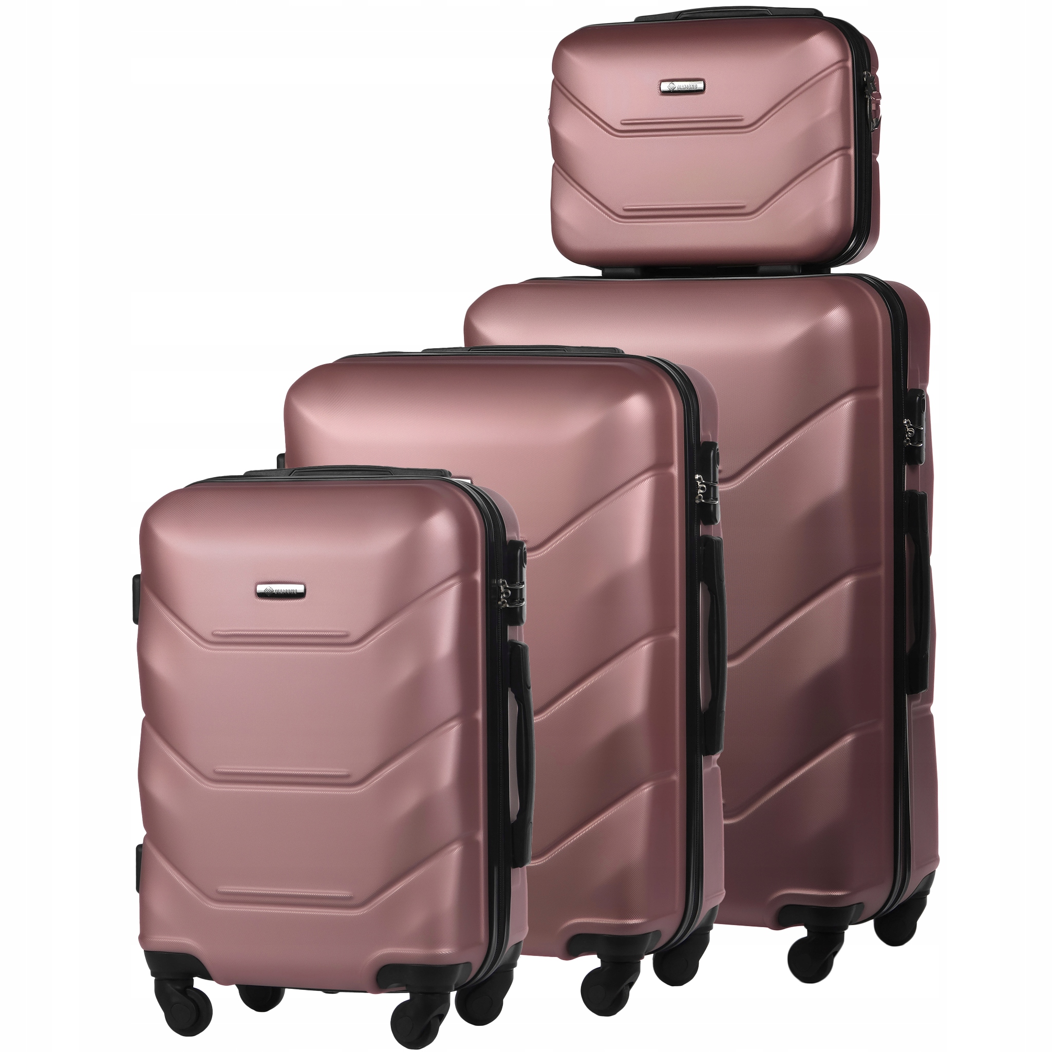 Sada 4v1 Pevných Cestovních Kufrů Na Zavazadla Komplet Růžové Zlato A227 Abs