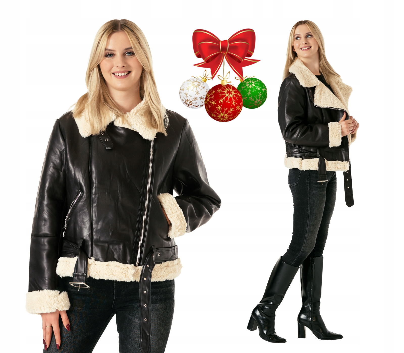 Teplá dámská bunda Pilotka zateplená kožešinou Zimní Vánoce 81057-1 XL