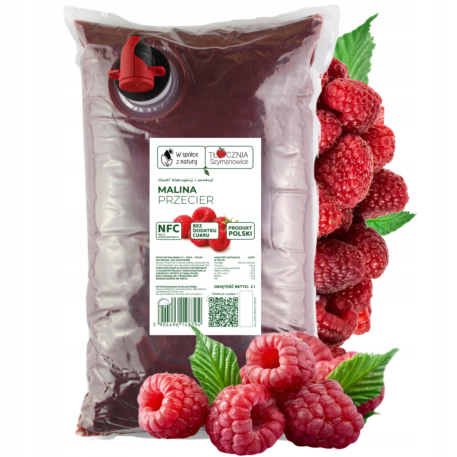 Przecier Malinowy zdrowa Nfc 100% naturalna Pulpa Malinowa 100% 2L
