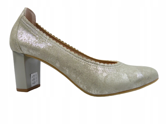 stříbrné dámské lodičky na stabilním koženém podpatku Sala 38