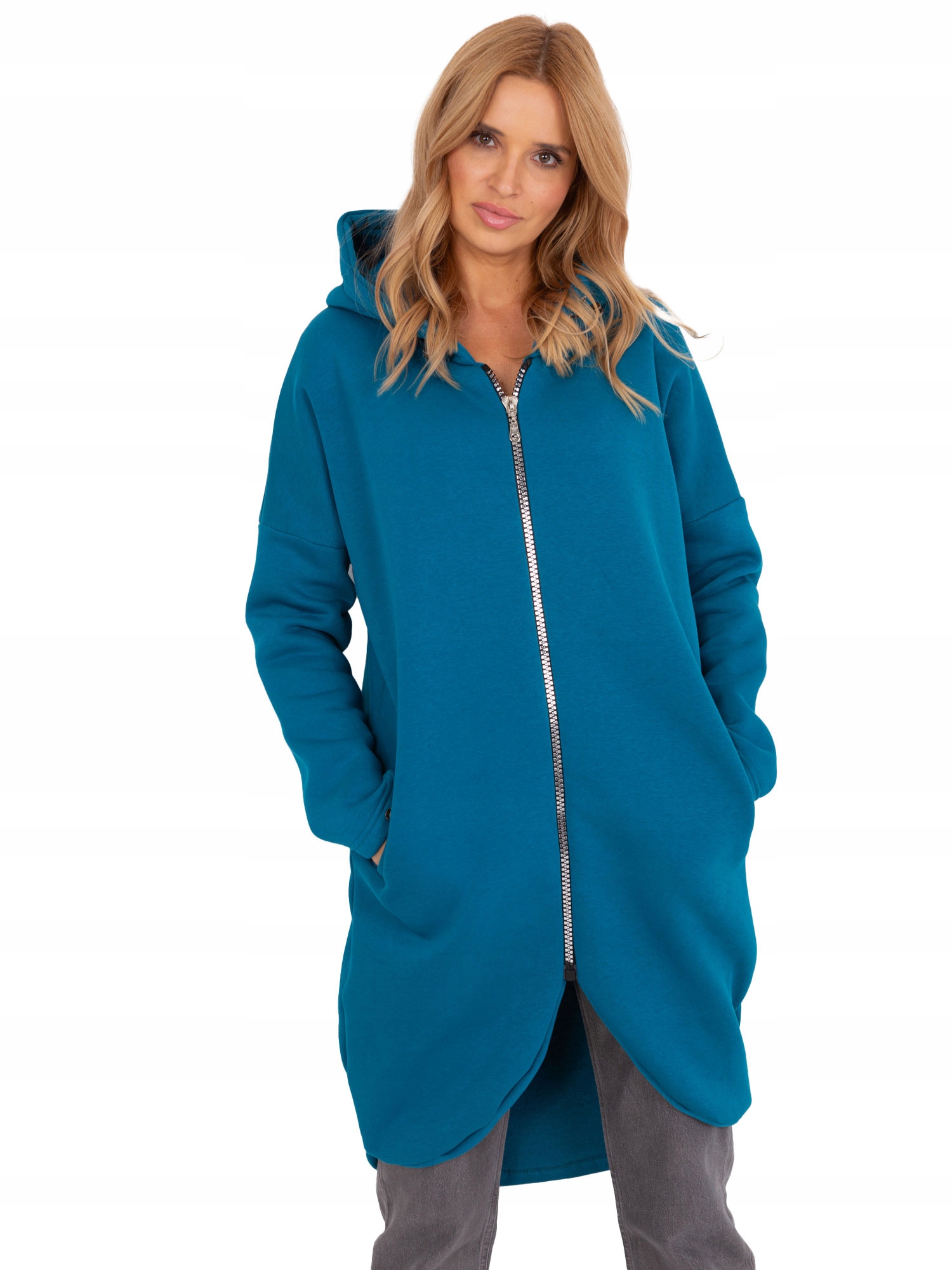 Długa Bluza damska z Kapturem ciepła L/XL
