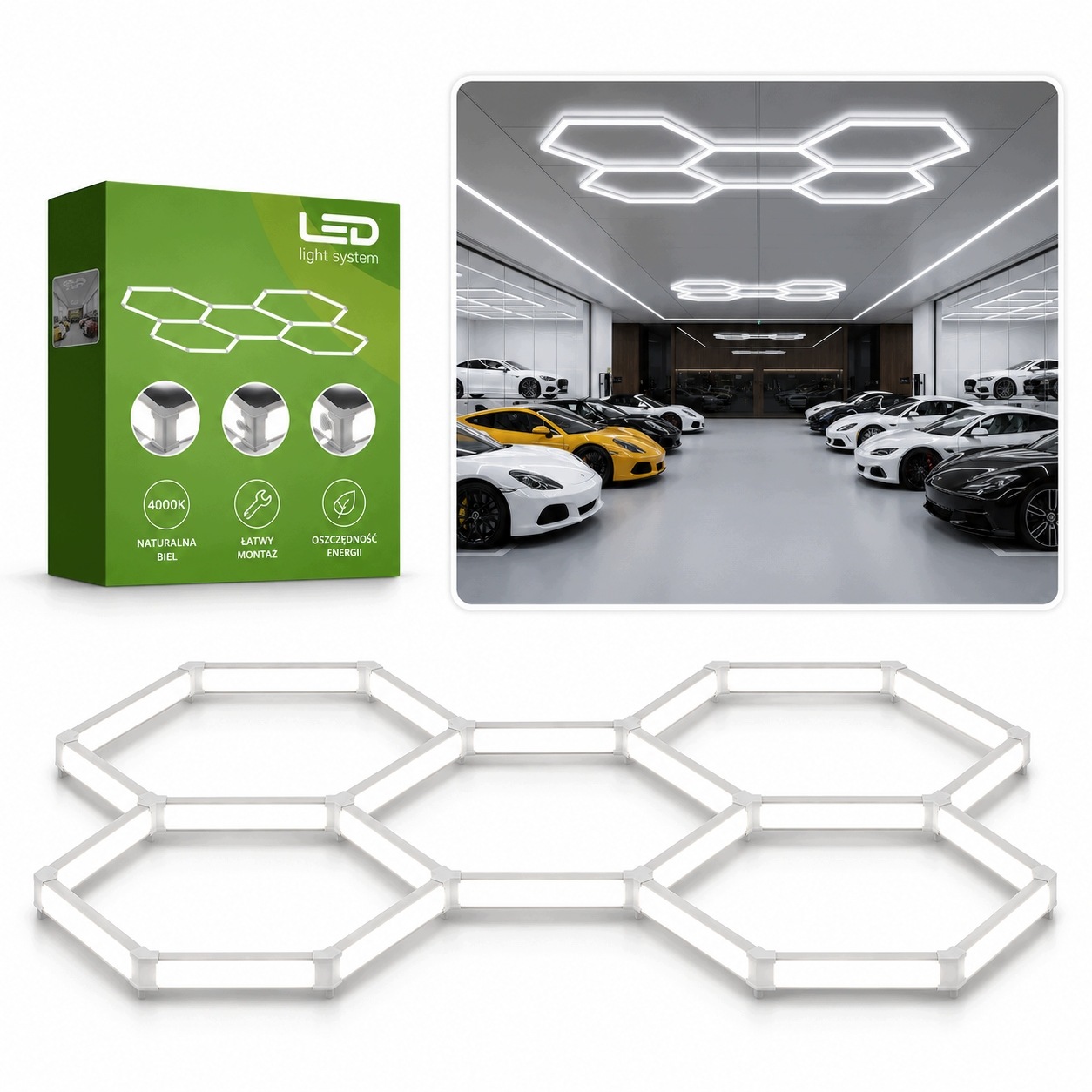 Led lampa Hexagón Panel Osvetlenie Dielňa Garáž Dom 208x300 cm 40000K