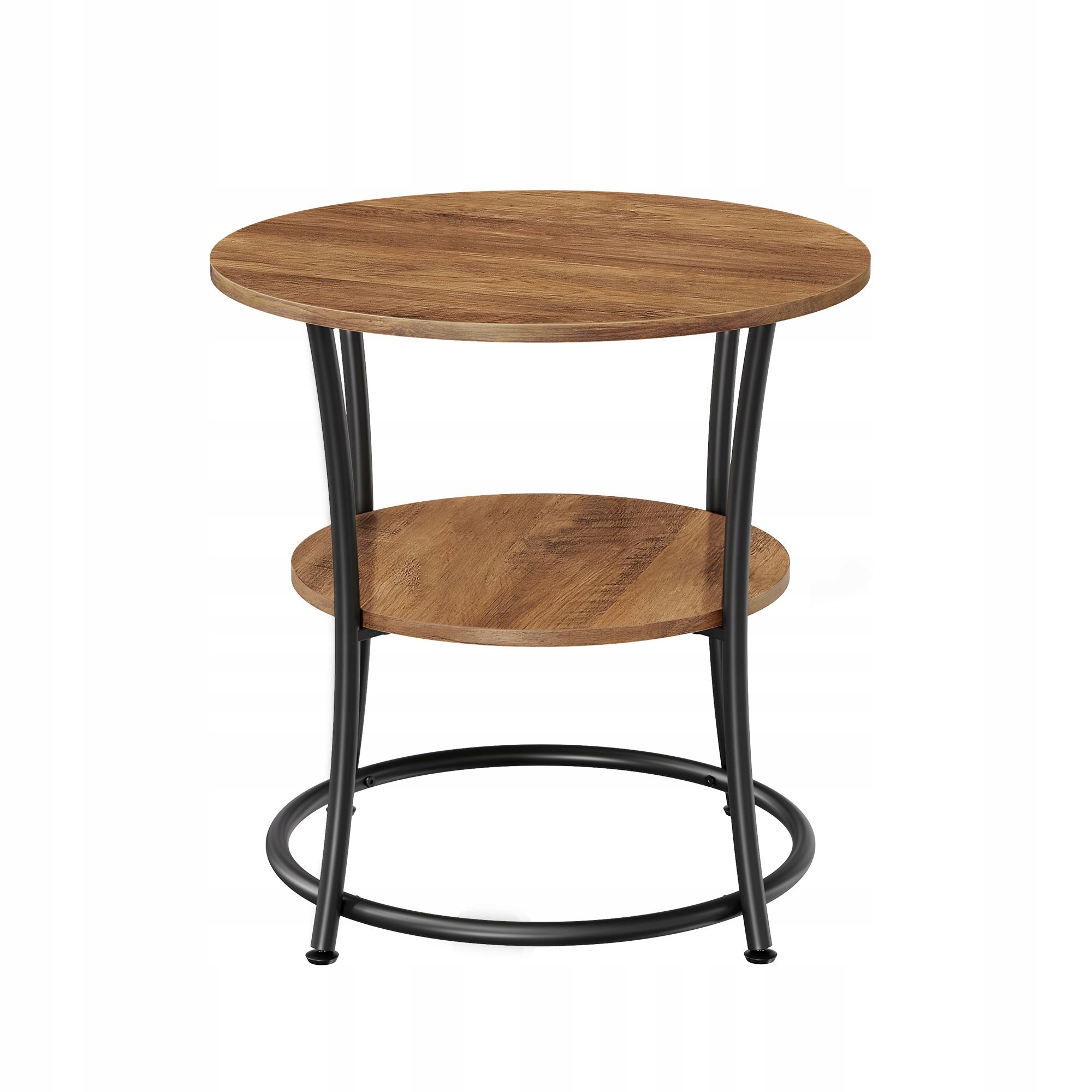 Kávový Stolek Loftová Lavice Do Obývacího Pokoje Kulatý Černý 55 CM Stůl S Policí Hnědý