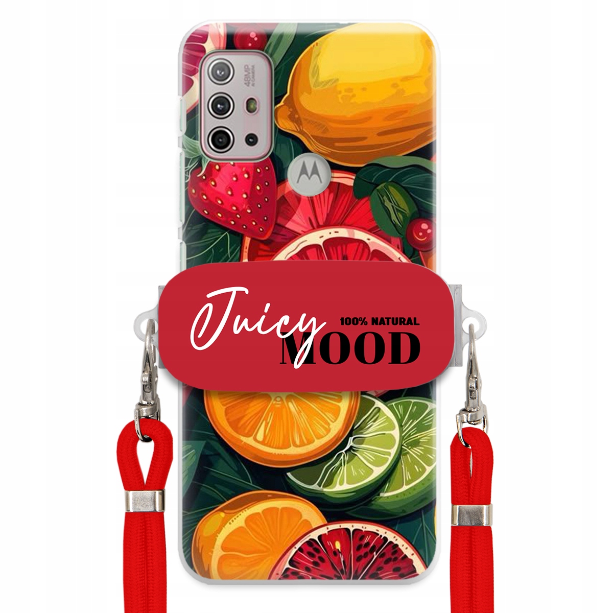 Puzdro pre Motorola G10 Červená Crossbody vodítko držiak Juice Mood Ovocie