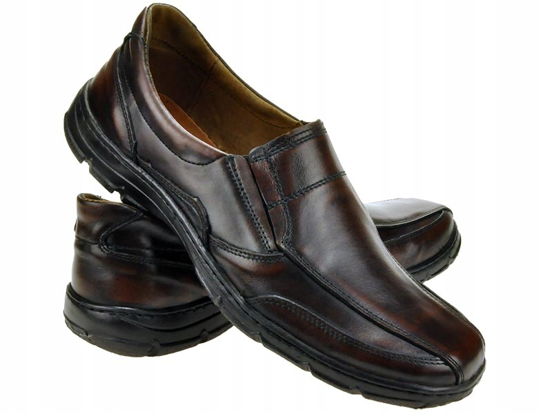 MĘSKIE POLSKIE MOKASYNY SKÓRZANE 160 BRĄZ 43 Kolor podeszwy czarny