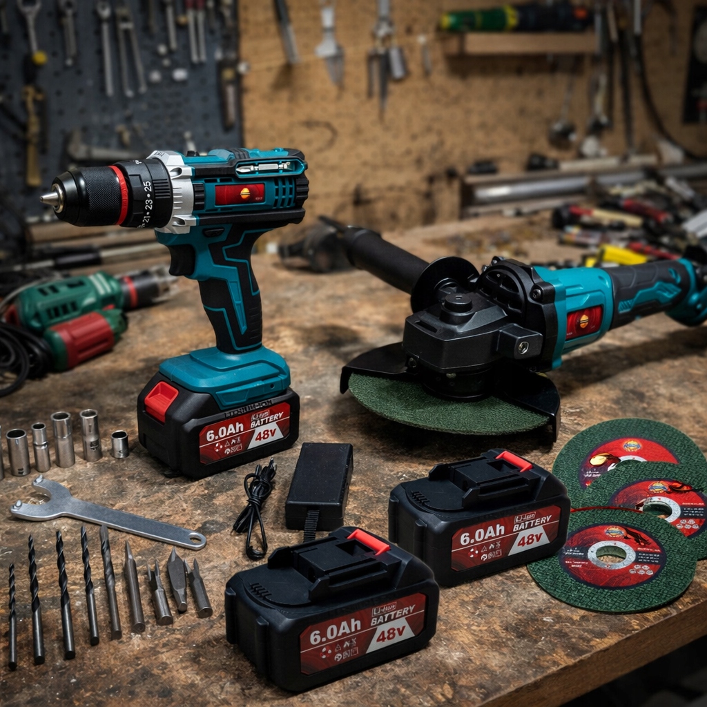 Zestaw 2w1 Szlifierka Kątowa Wkrętarka Udarowa 48V 2x Aku