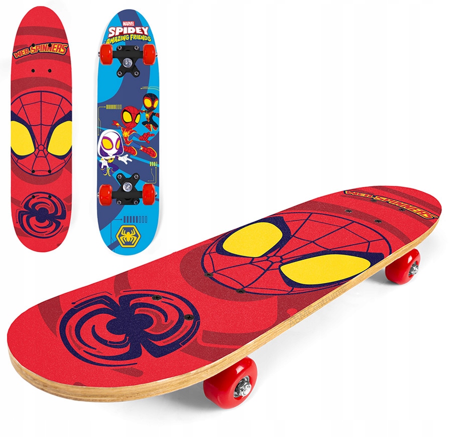 Deskorolka drewniana mocna 61 cm Spiderman Spidey czerwona