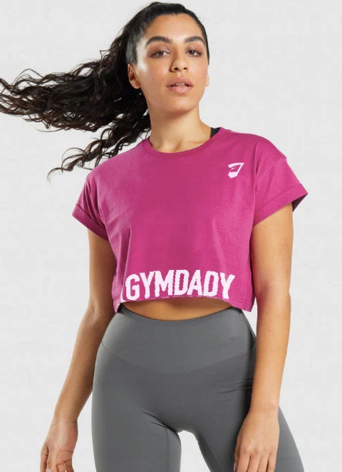 GYMSHARK KOSZULKA DAMSKA RÓŻOWA Z KRÓTKIM RĘKAWEM NAPIS S 1A1E3_D*