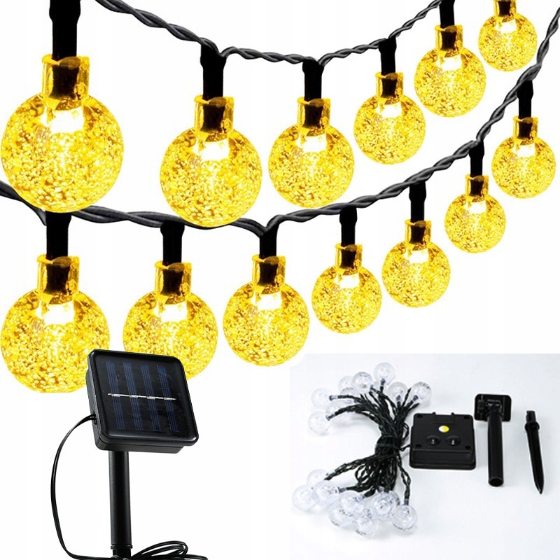 LAMPA SOLARNA GIRLANDA OGRODOWA ŁAŃCUCH ŚWIETLNA 50ŻARÓWEK LED 9.5M