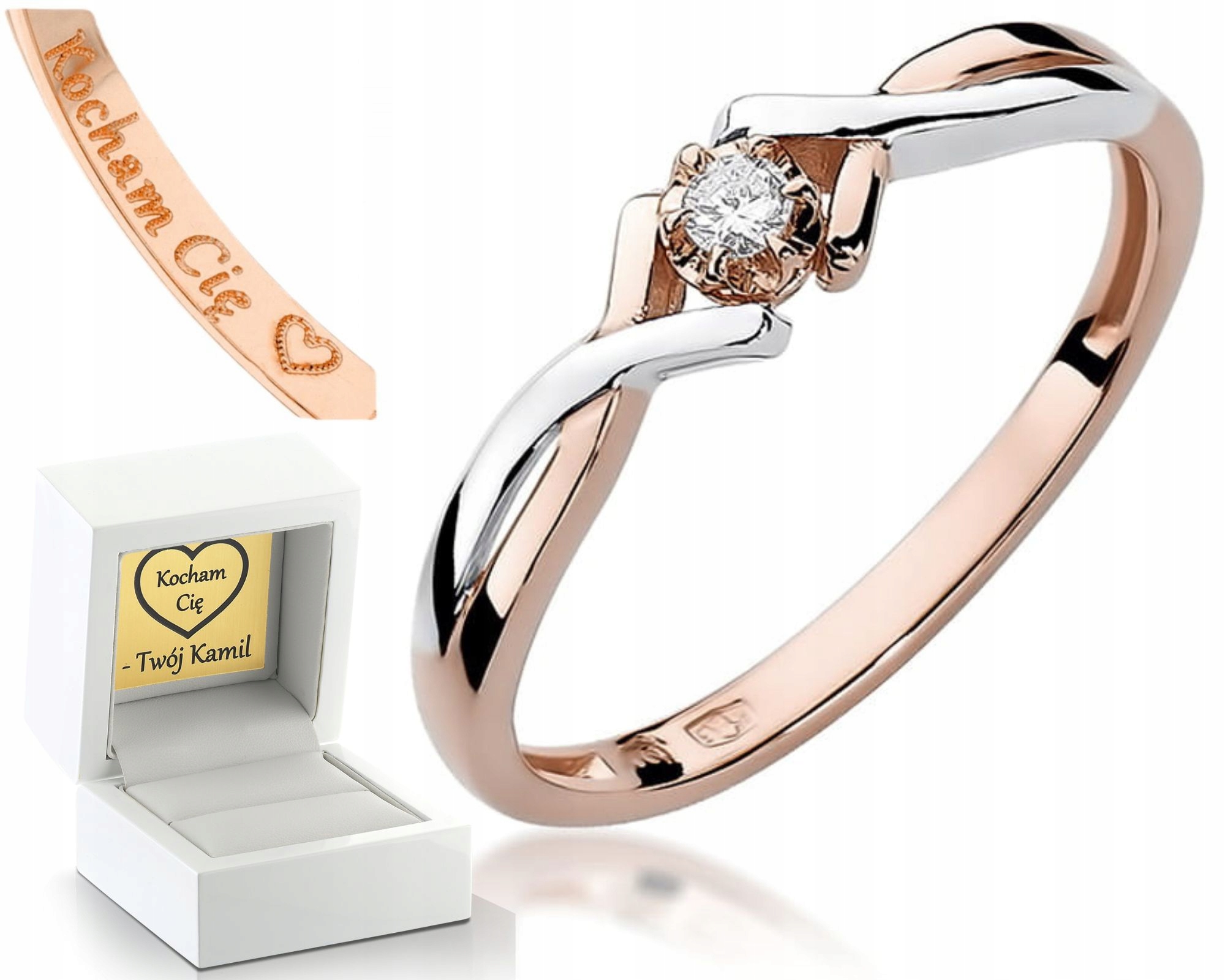 Prstýnek S Briliantem Růžové Zlato Gravírování 585