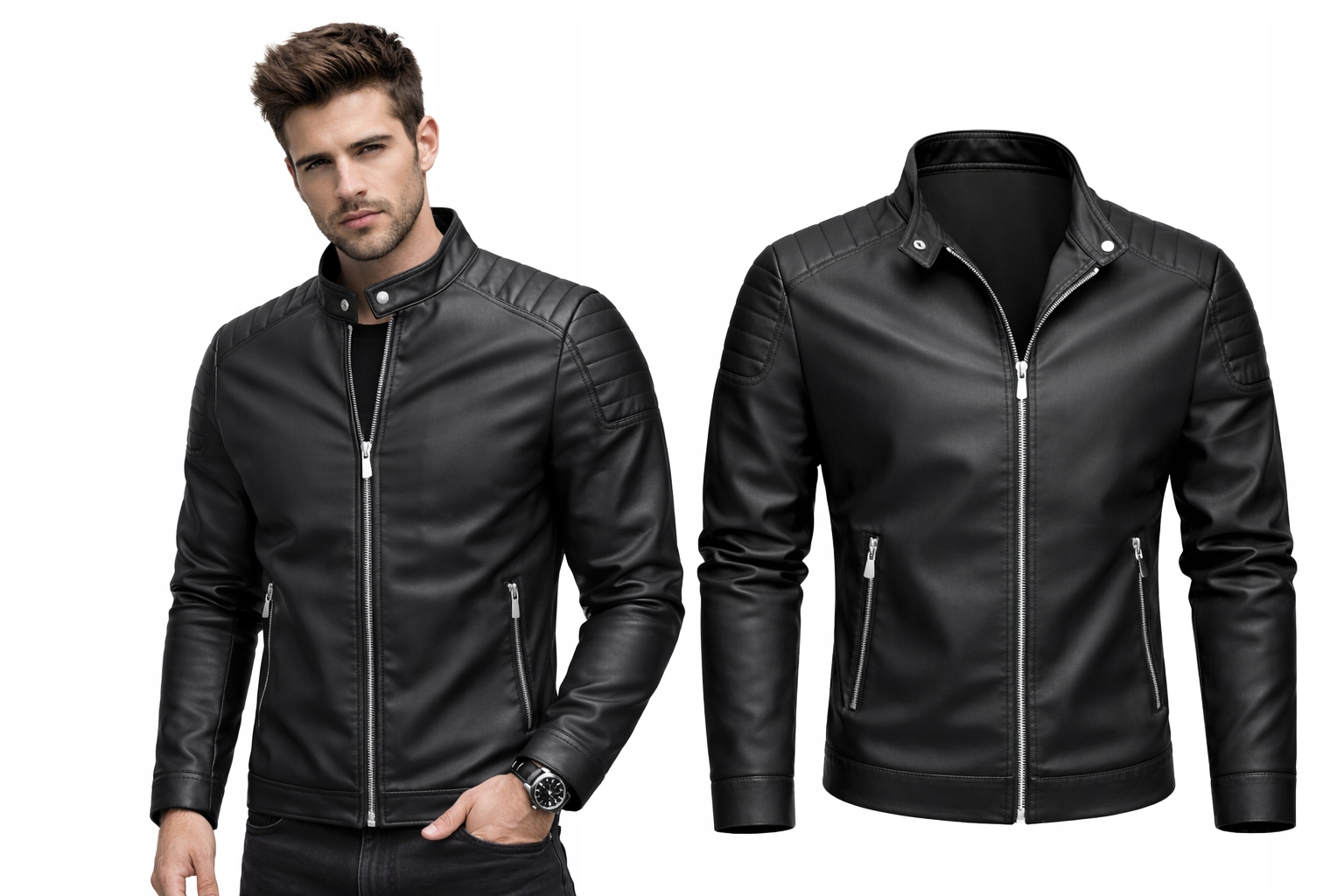 Męska kurtka ramoneska bez kaptura skóra skórzana czarna rozmiar 5XL