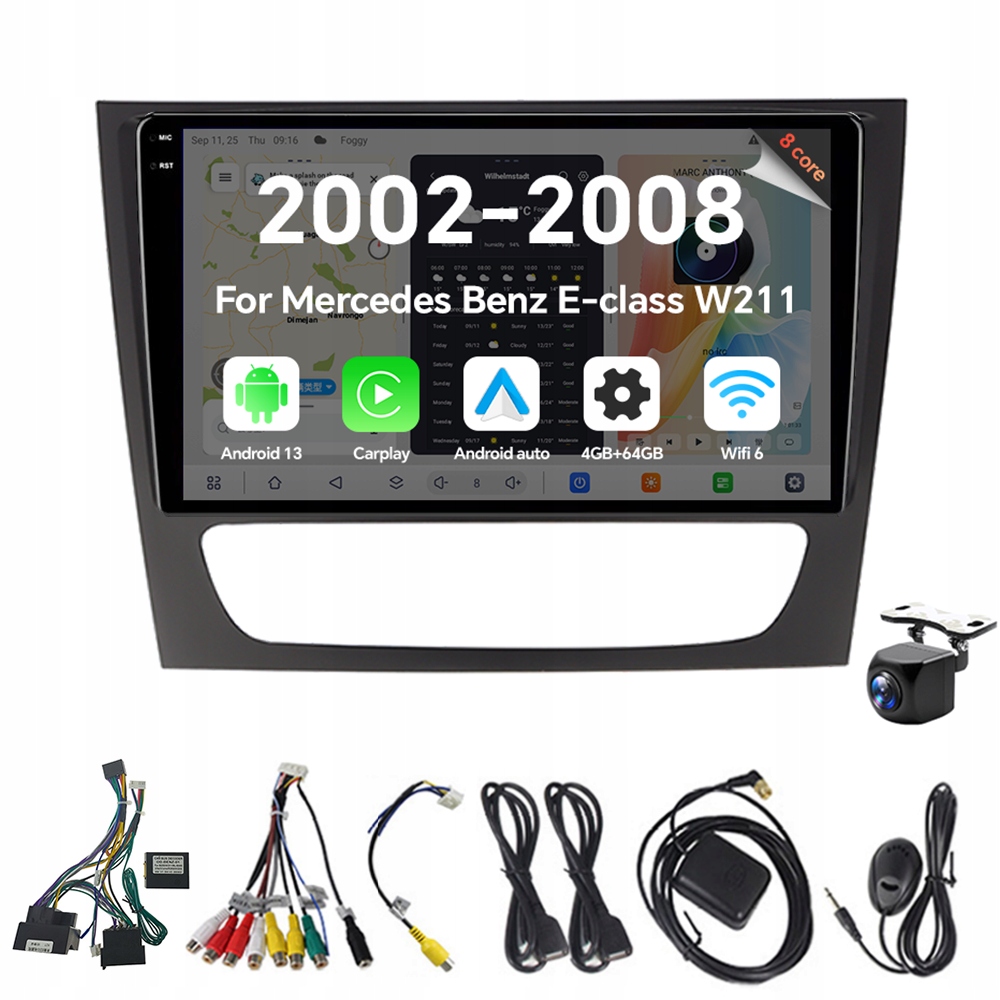 2Din Android 13 autorádio pre Mercedes Benz triedy E W211 2002-2008 Carplay