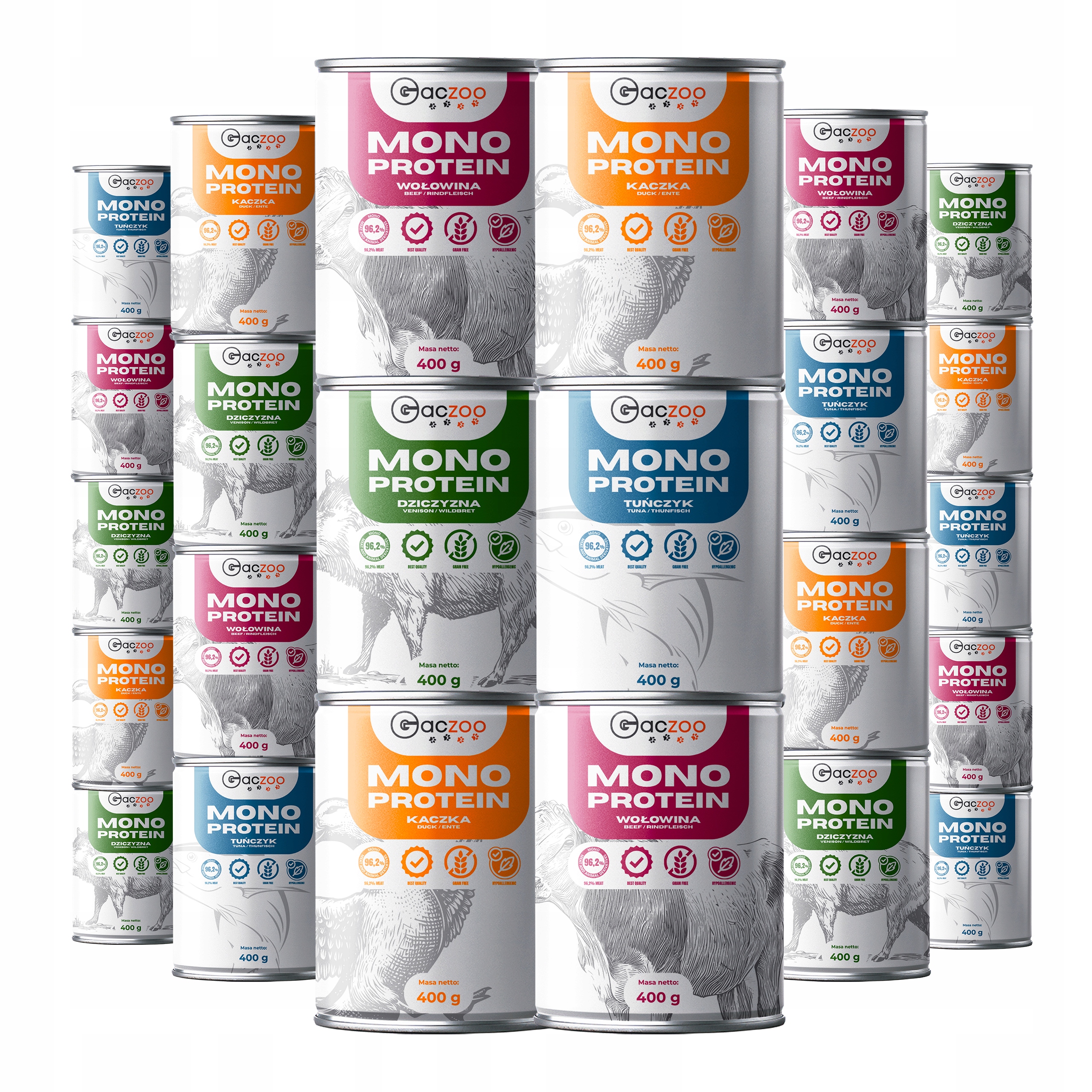 Krmivo pro psy Gaczoo Mono Protein Mix chutí 24 x 400 g, hypoalergenní