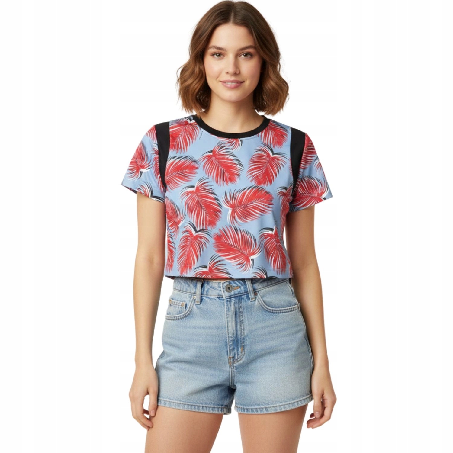 Dámské krátké květinové Tričko Silvian Heach , módní letní, modré vel. Xs