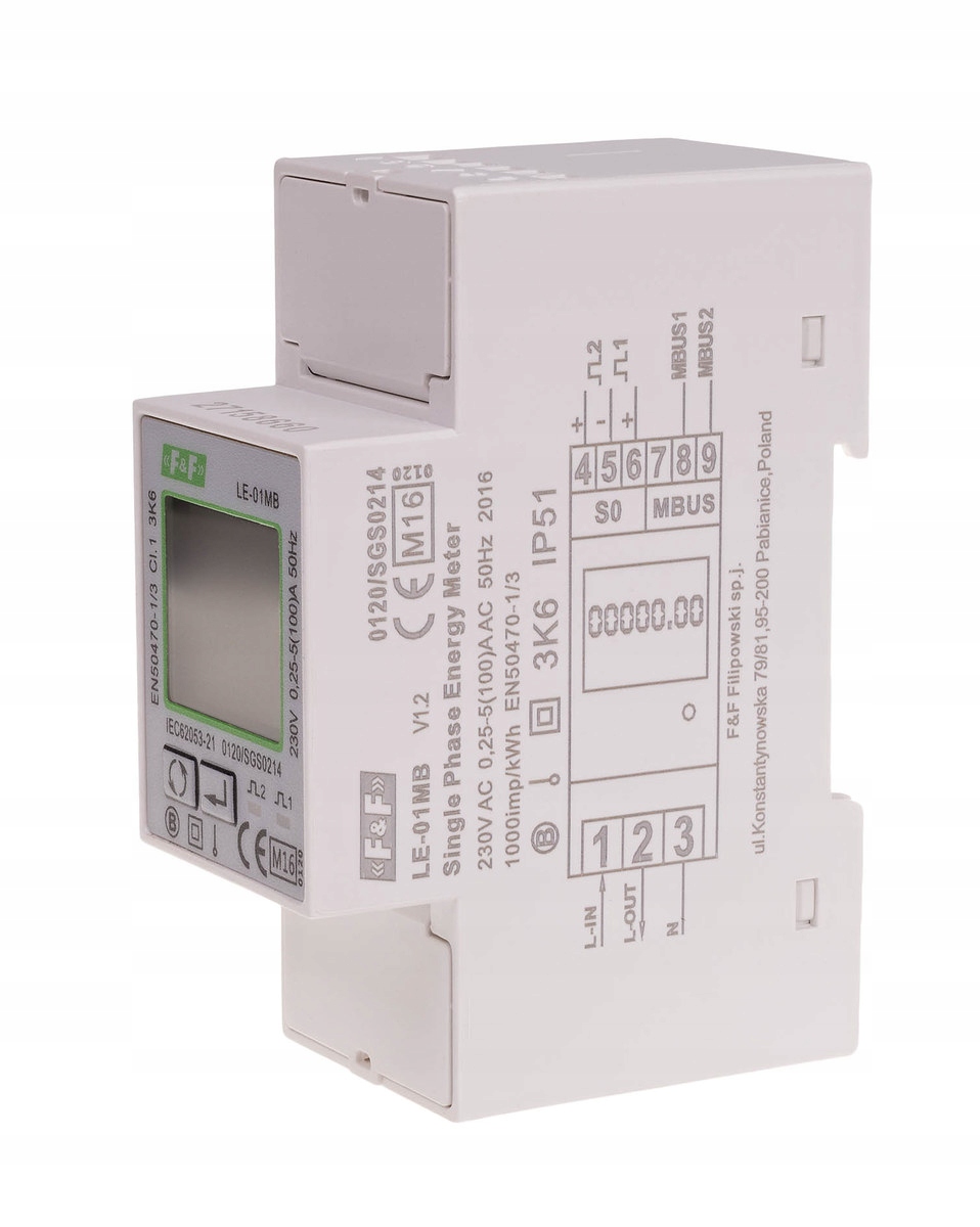 Jednofázový měřič spotřeby činné a pasivní energie, m-bus, 100(5)a, mid
