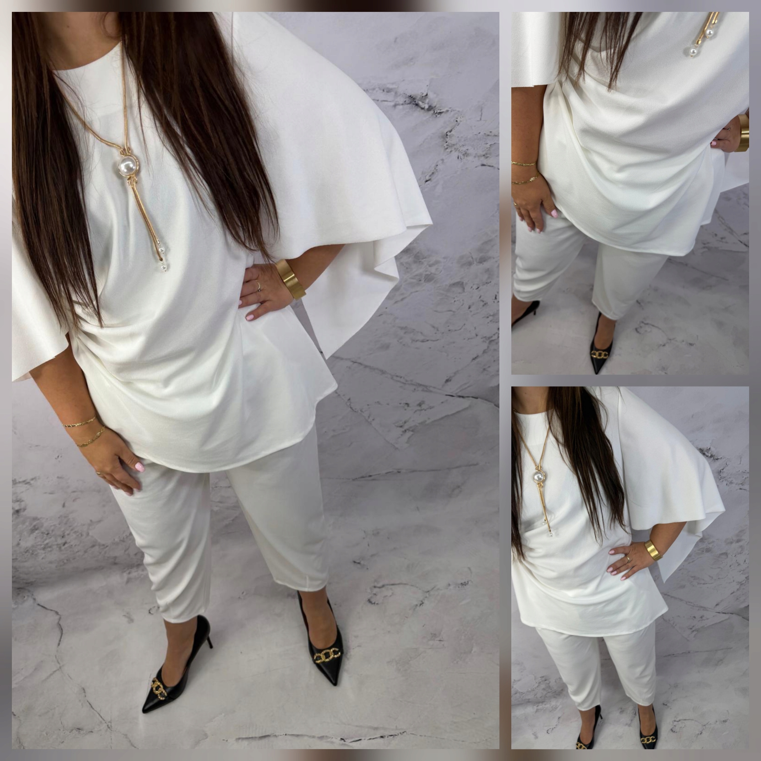Elegantní komplet bílá halenka kalhoty 52/54 5XL/6XL
