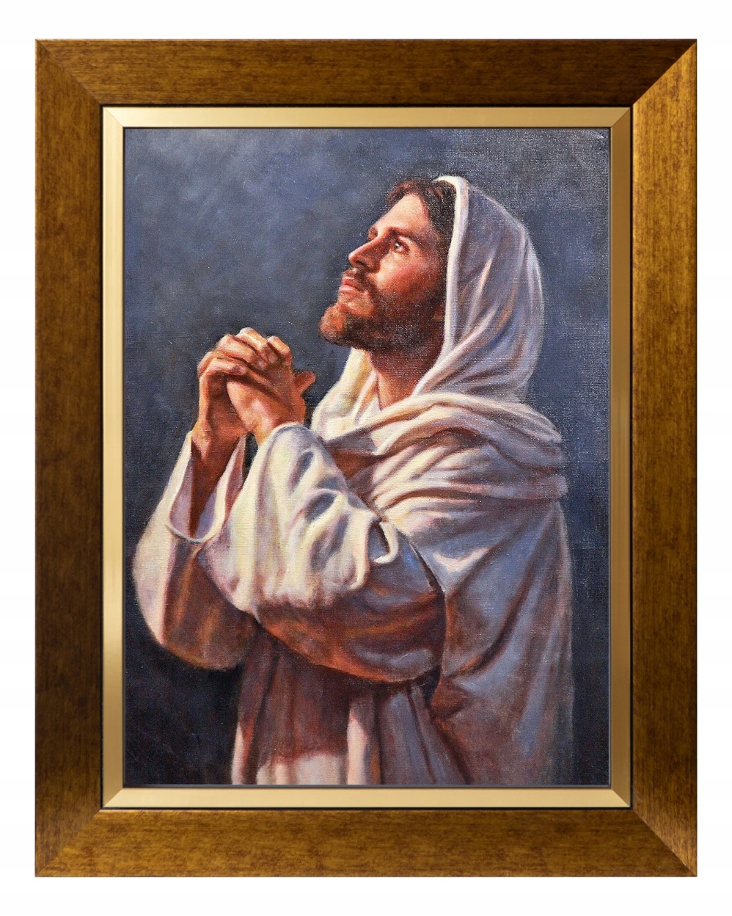 Ježíš, Modlitba, Sakrální Obraz Na Plátně Ve Zlatém Zdobeném Rámu 30X40
