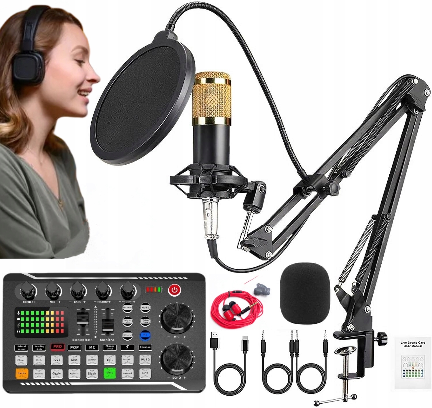 Mikser Audio Karta Dźwiękowa Muzyczna Mikrofon Studyjny Pojemnościowy