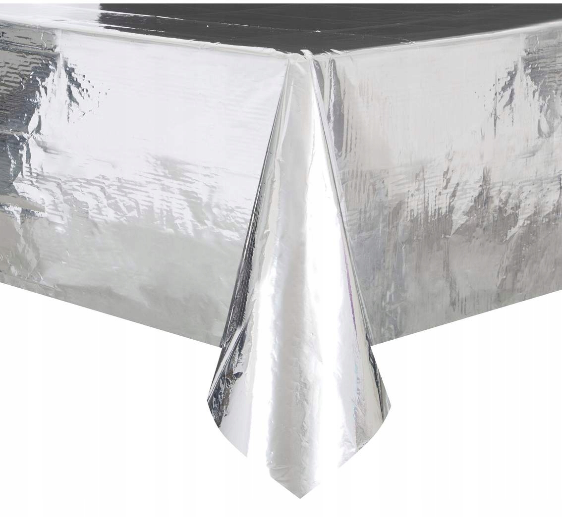 

Obrus metaliczny foliowy srebrny duży jednorazowy