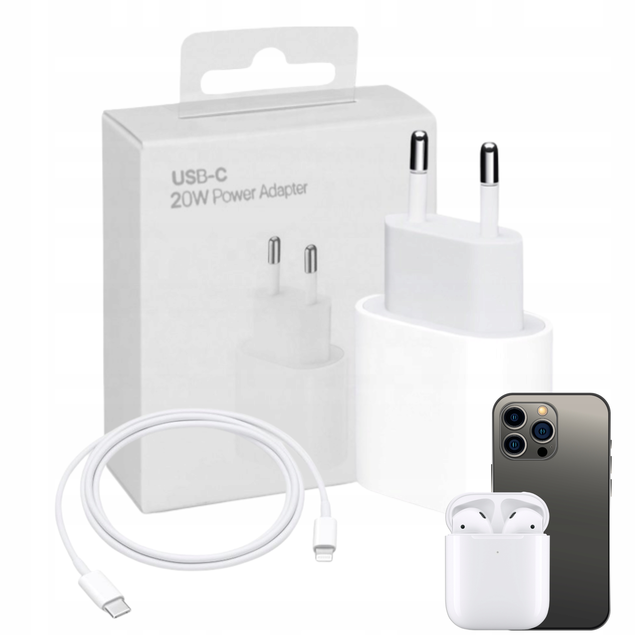 SZYBKA ŁADOWARKA USB-C 20W KABEL IPHONE AIR PODS