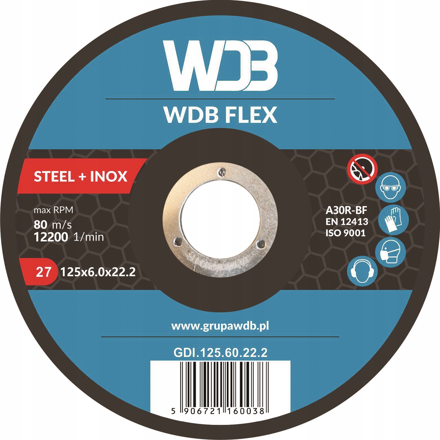 TARCZA ŚCIERNA DO ZDZIERANA STALI INOX 125×6 WDB