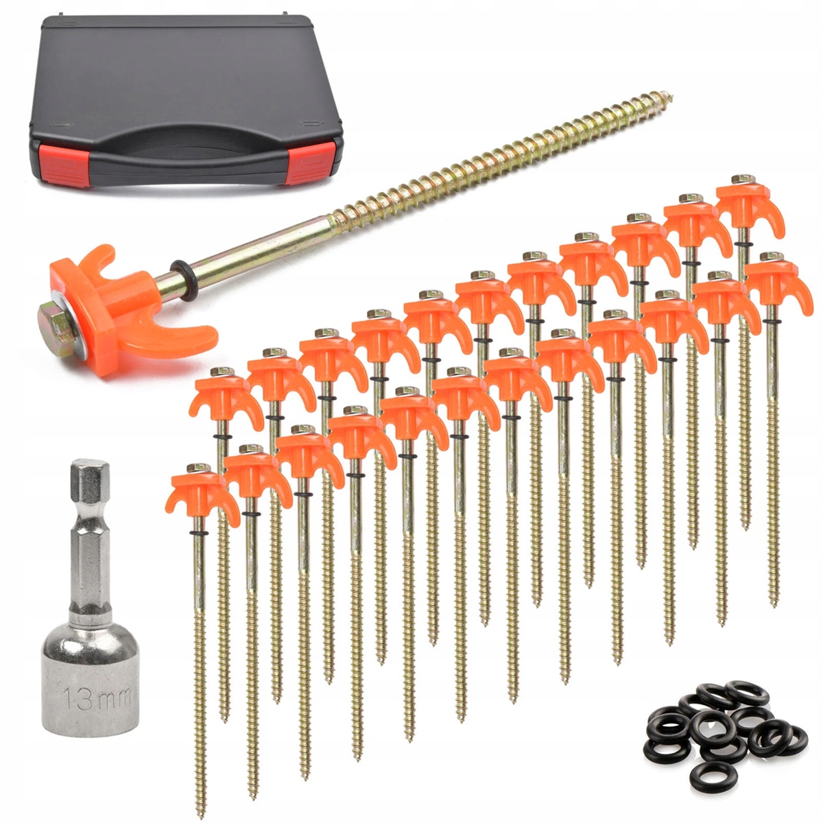 24Śledzie do Namiotu 20,5cm Długie Szpilki Wkręcane Wojskowe Kotwy Metalowe