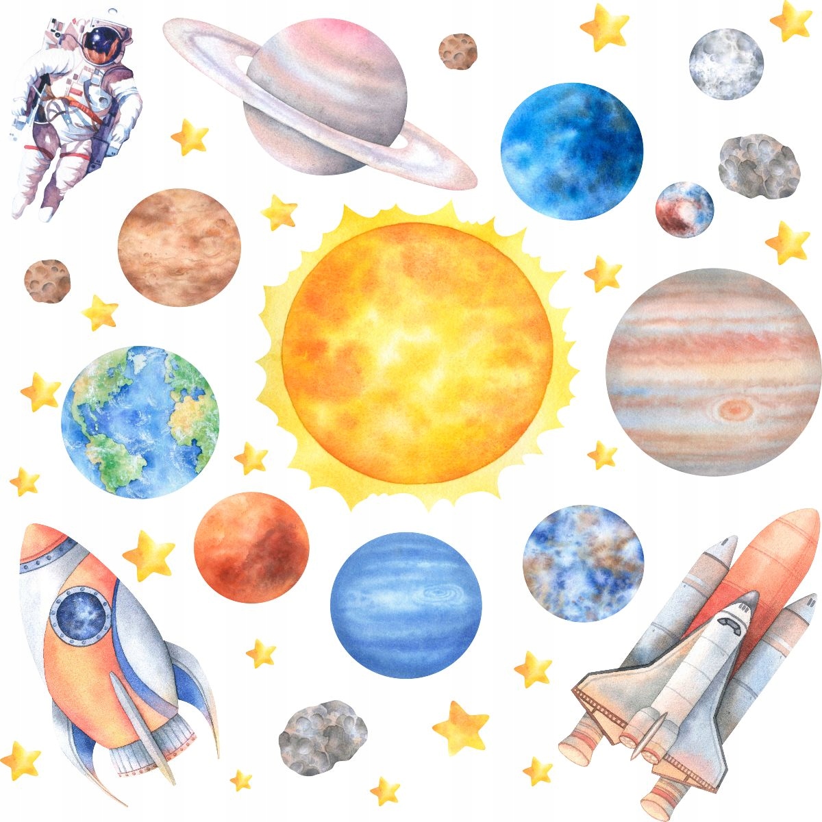 Naklejki dziecięce ścienne Układ Słoneczny kosmos planety ogromny zestaw