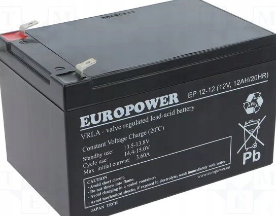Akumulator Bateria Agm Vrla Europower EP12-12 12AH EP12 Alarm Ups Centrala