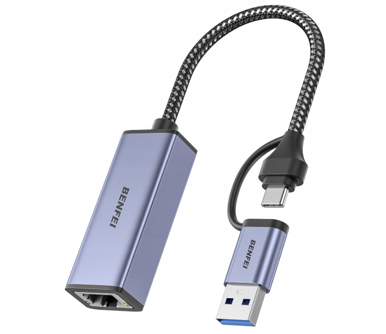 Benfei Adapter USB 3.0/USB-C-Ethernet RJ45 Gigabit LAN 1000 Mb/s–000317grey