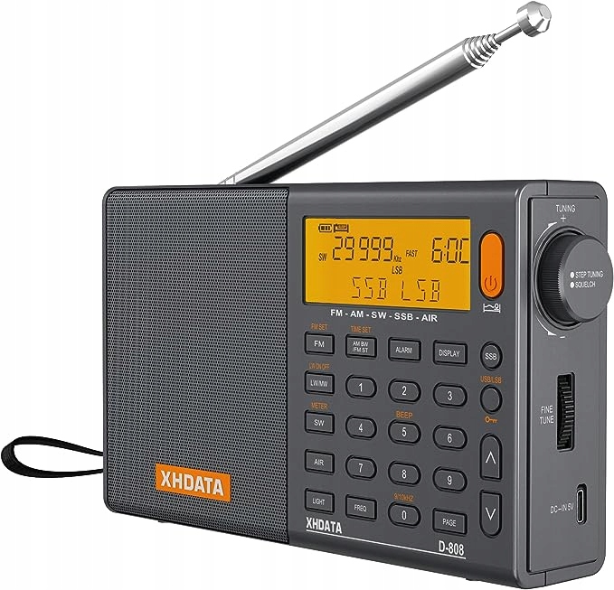 Xhdata D-808 Přenosné digitální rádio Fm Stereo/KW/MW/LW Ssb Rds